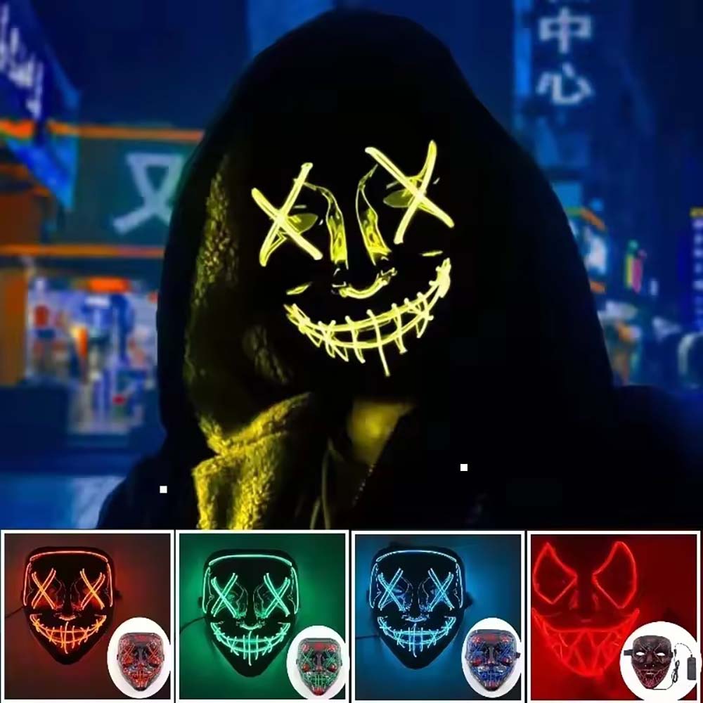 Led Purge Mask Halloween - Masker LED Neon Nirkabel, Menyala dalam