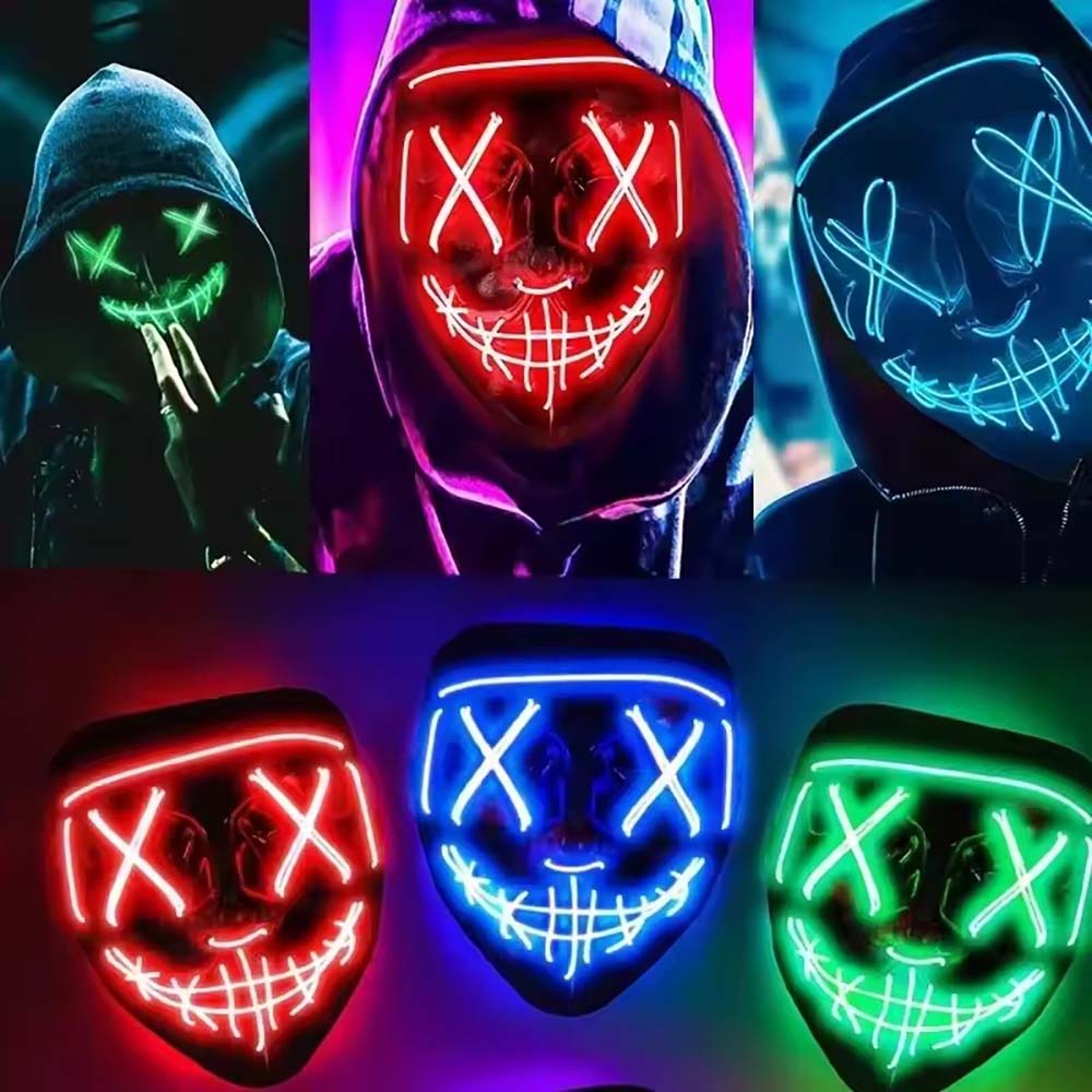 Masker LED Neon Nirkabel, Meny - Led Purge Mask Halloween ulasan dan harga